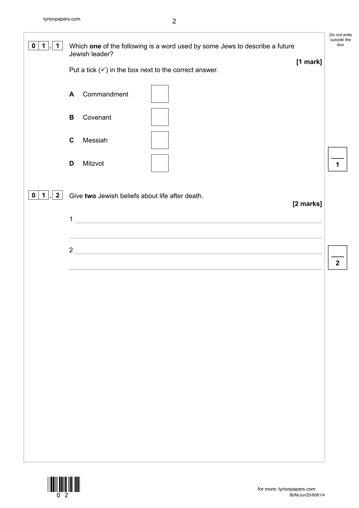 AQA GCSE Religious Studies Judaism Paper 4  2025 QP