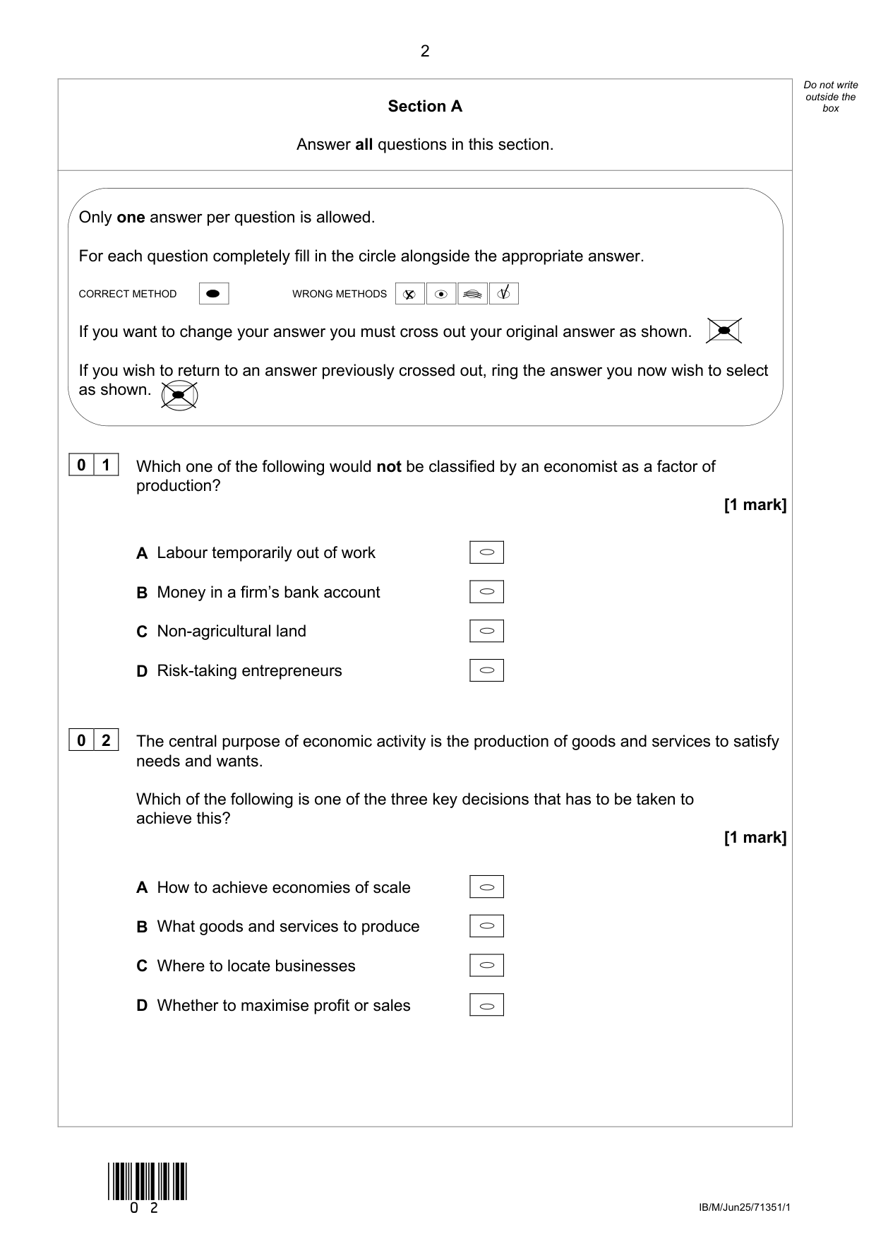 AQA AS Economics Paper 1 2025 Question Paper PDF