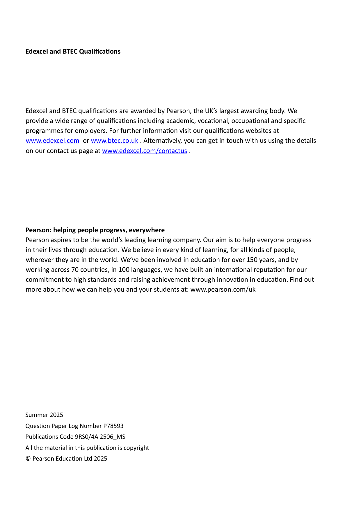 Pearson Edexcel A Level Religious Studies Paper 4A 2025 Ms