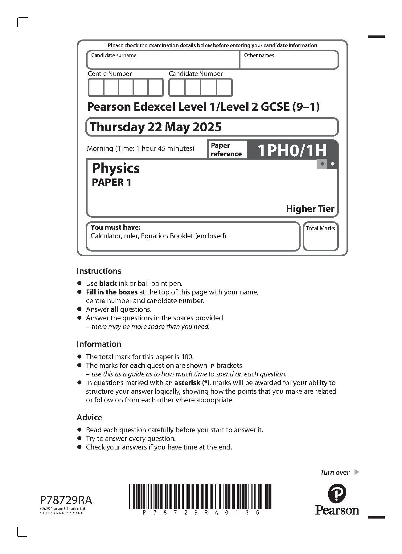 Pearson Edexcel GCSE Physics Paper 1H 2025 Question Paper IMG-1