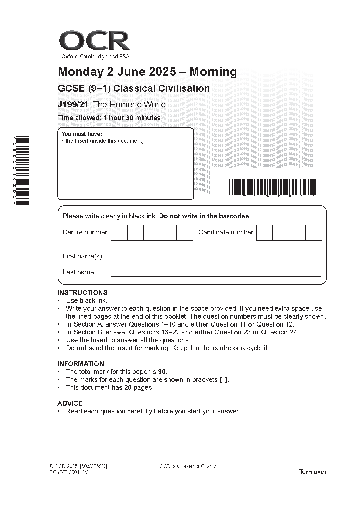 OCR GCSE Classical Civilisation Paper 21 2025 QP