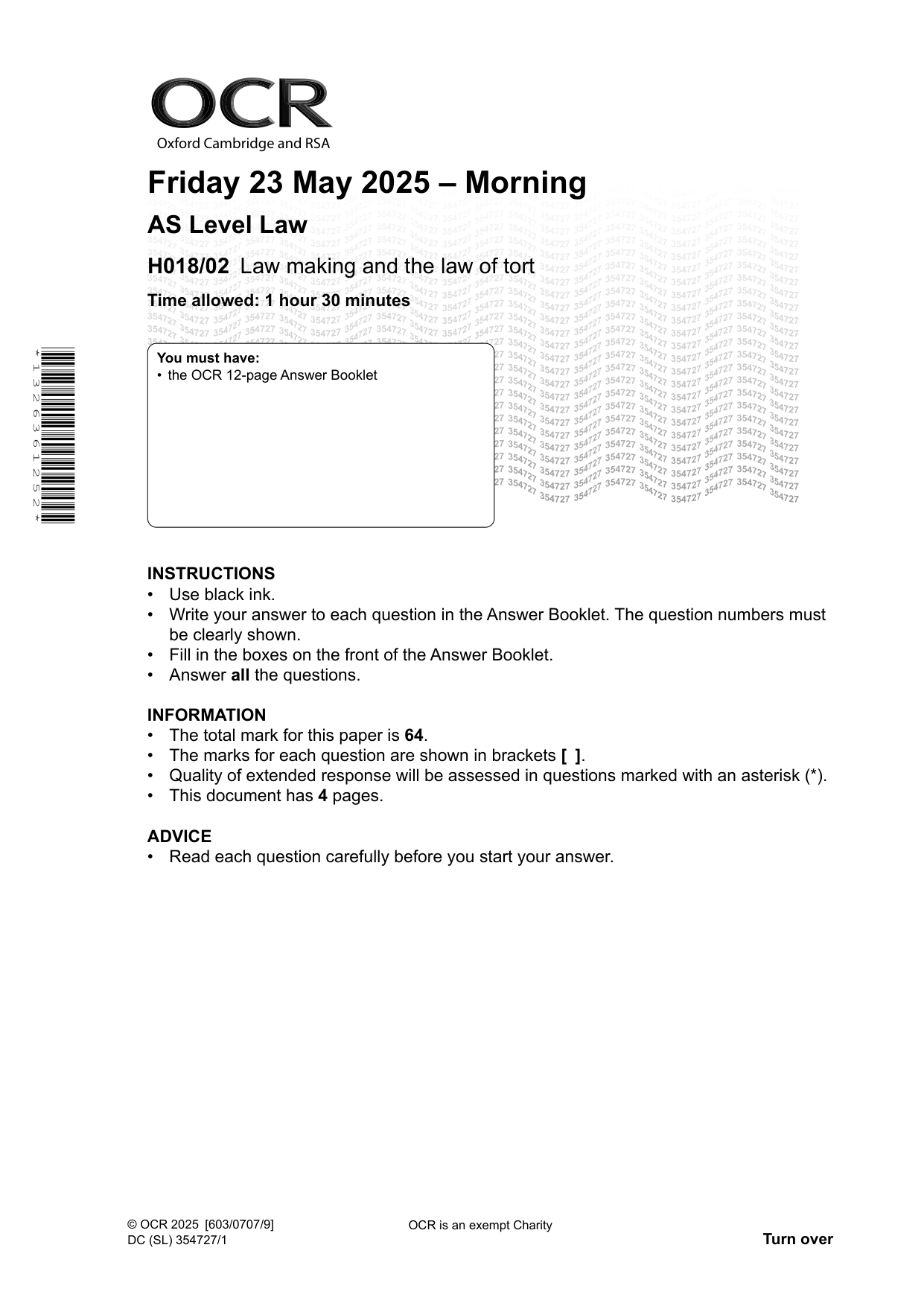 OCR AS Level Law Paper 2 2025 Question Paper