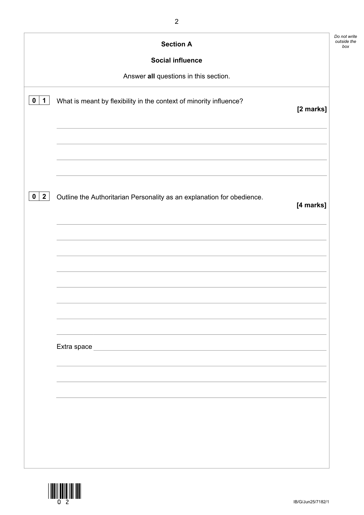 AQA A Level Psychology Paper 1 2025 Question Paper