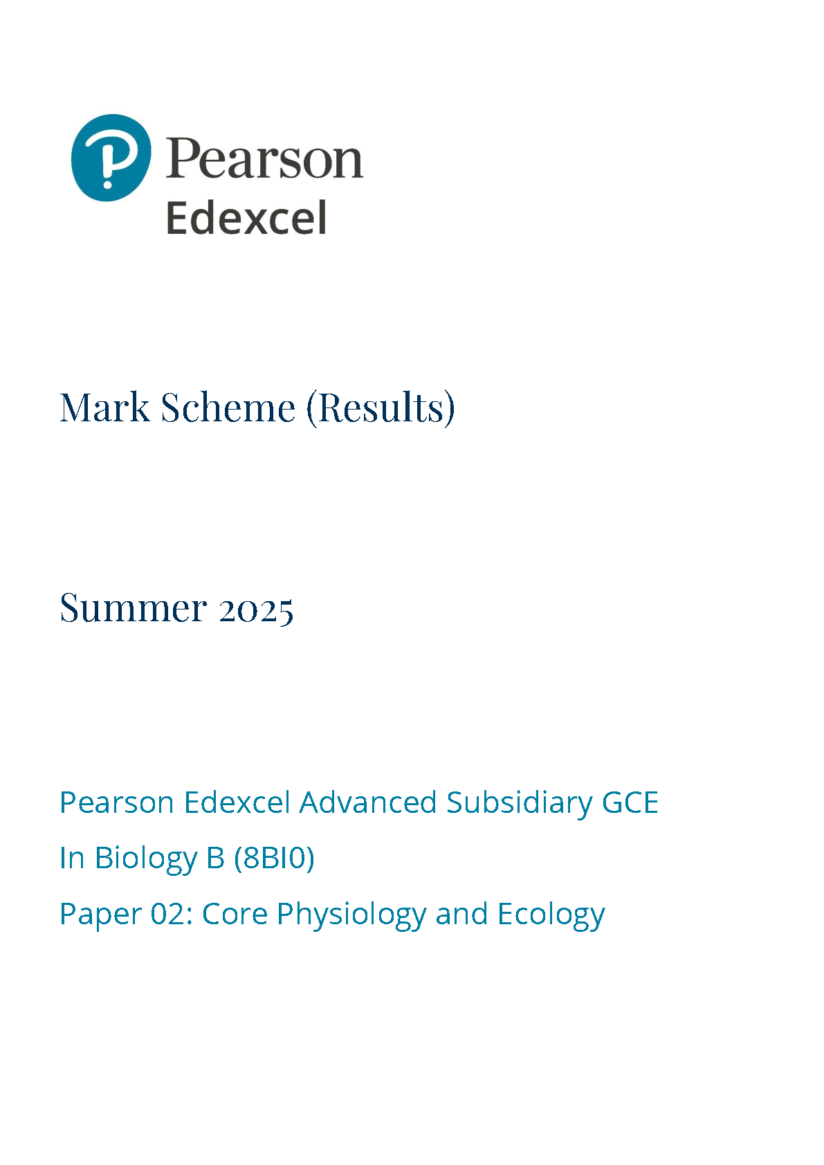 Pearson Edexcel AS Biology B Paper 2 2025 Mark Scheme IMG-1