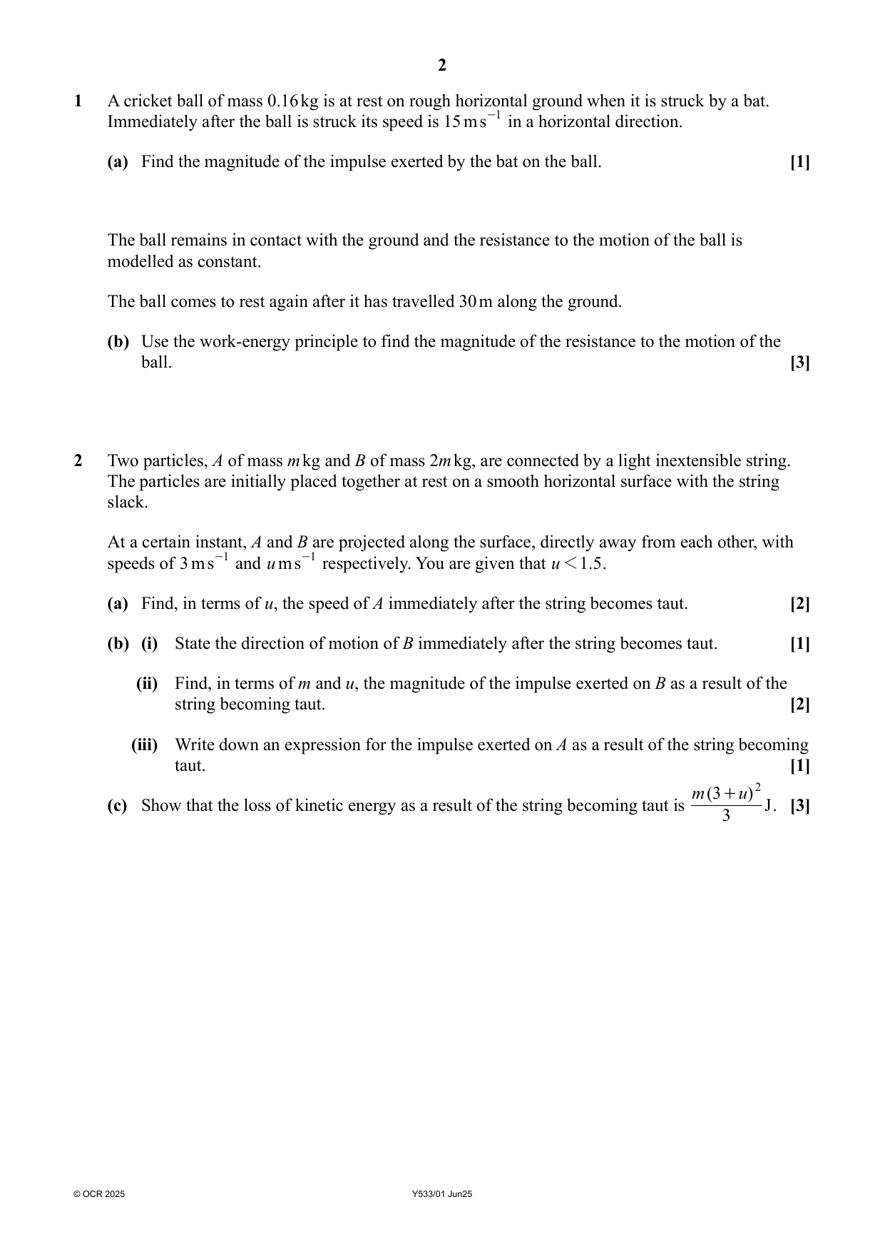 OCR AS Further Mathematics A Mechanics Paper 1 2025 Paper
