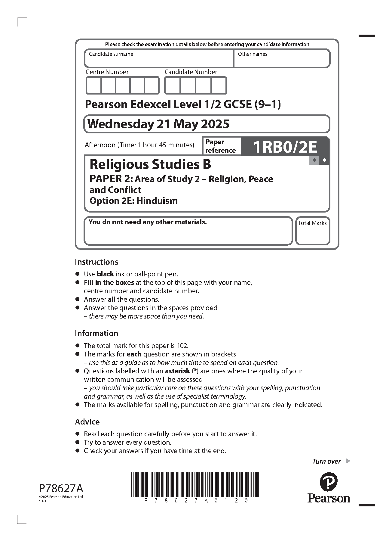 Pearson Edexcel GCSE Religious Studies B Paper 2E 2025 QP IMG-1