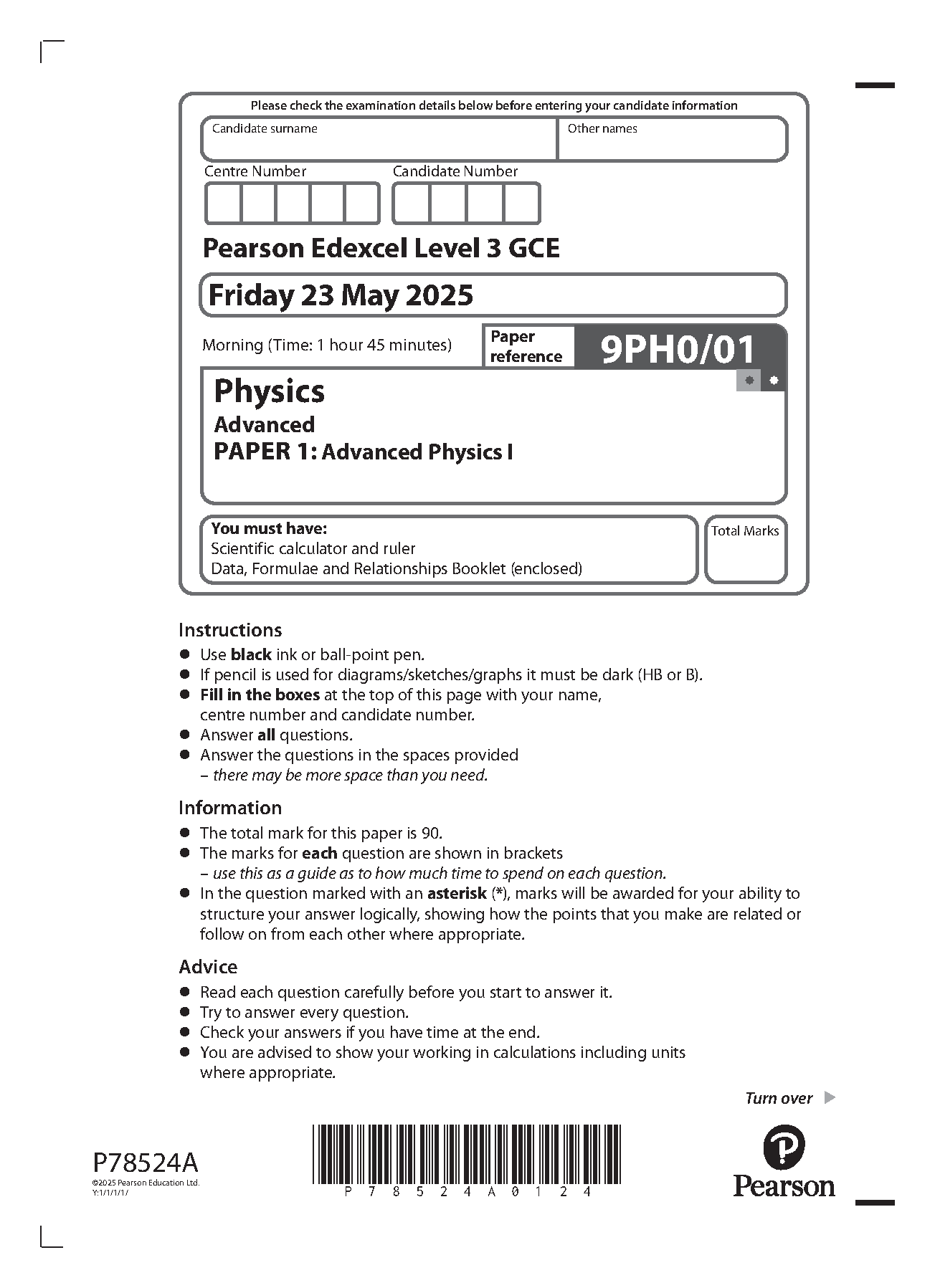 Pearson Edexcel A Level Physics 2025 Paper 1 Question Paper IMG-1