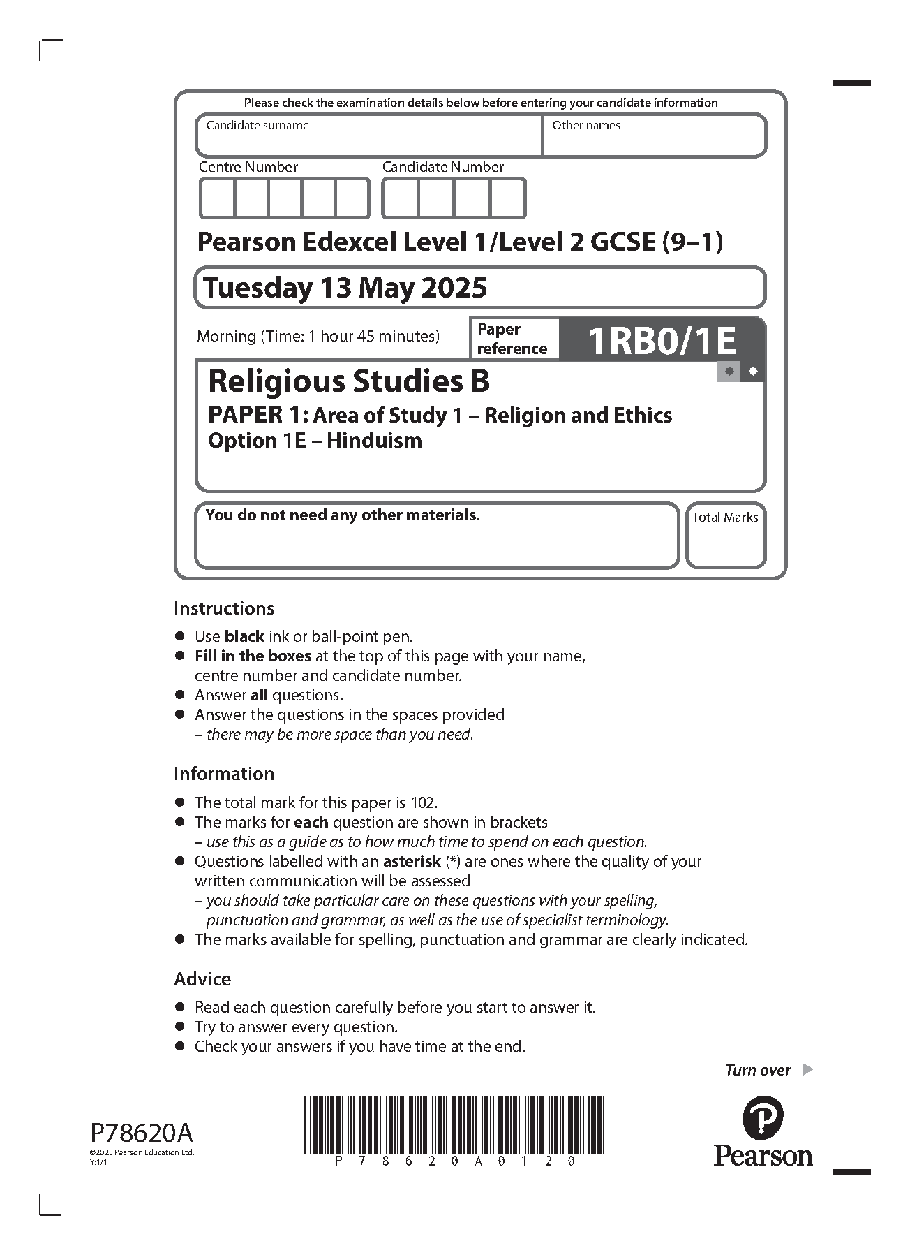 Pearson Edexcel GCSE Religious Studies Paper 1 2025 QP IMG-1