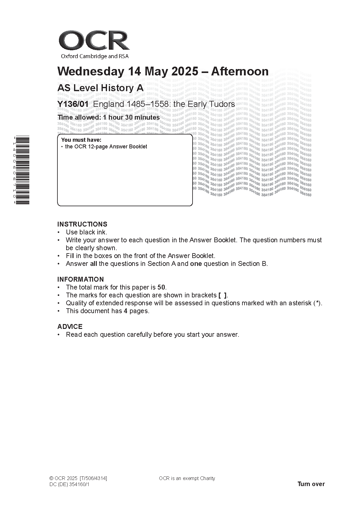 OCR AS Level History Early Tudors 2025 Question Paper IMG-1