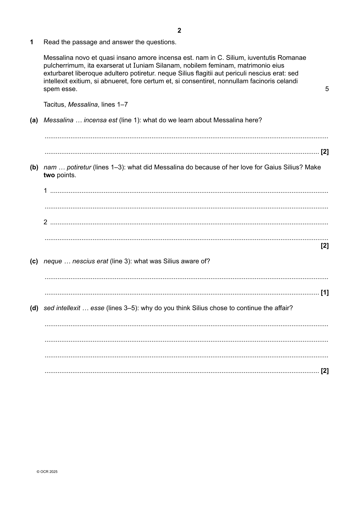 OCR GCSE Latin  Paper 3 2025 Question Paper PDF
