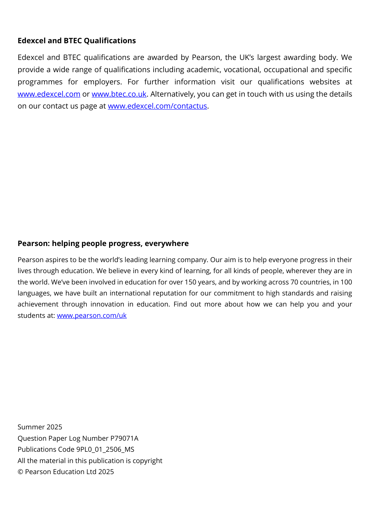 Pearson Edexcel A Level Politics 2025 Paper 1 Mark Scheme