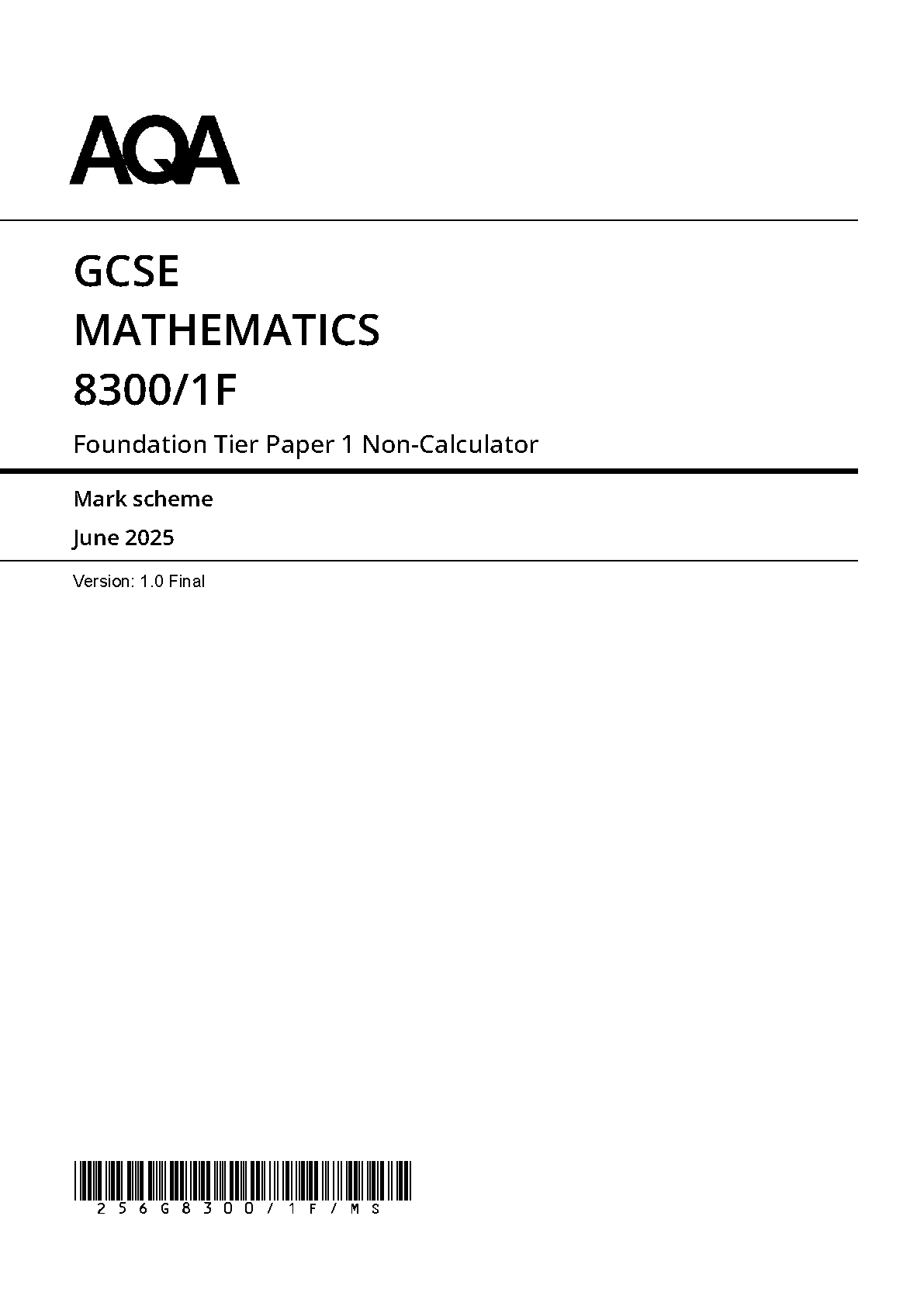AQA GCSE Maths Paper 1 2025 Mark Scheme PDF IMG-1