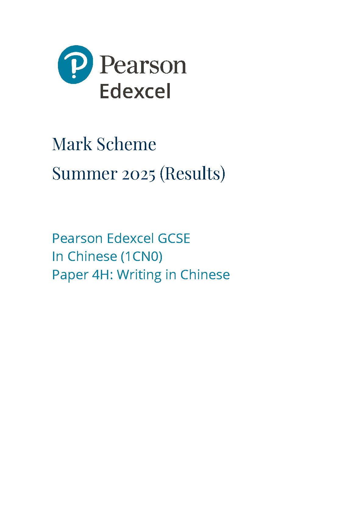 Pearson Edexcel GCSE Chinese Paper 4 2025 Mark Scheme IMG-1