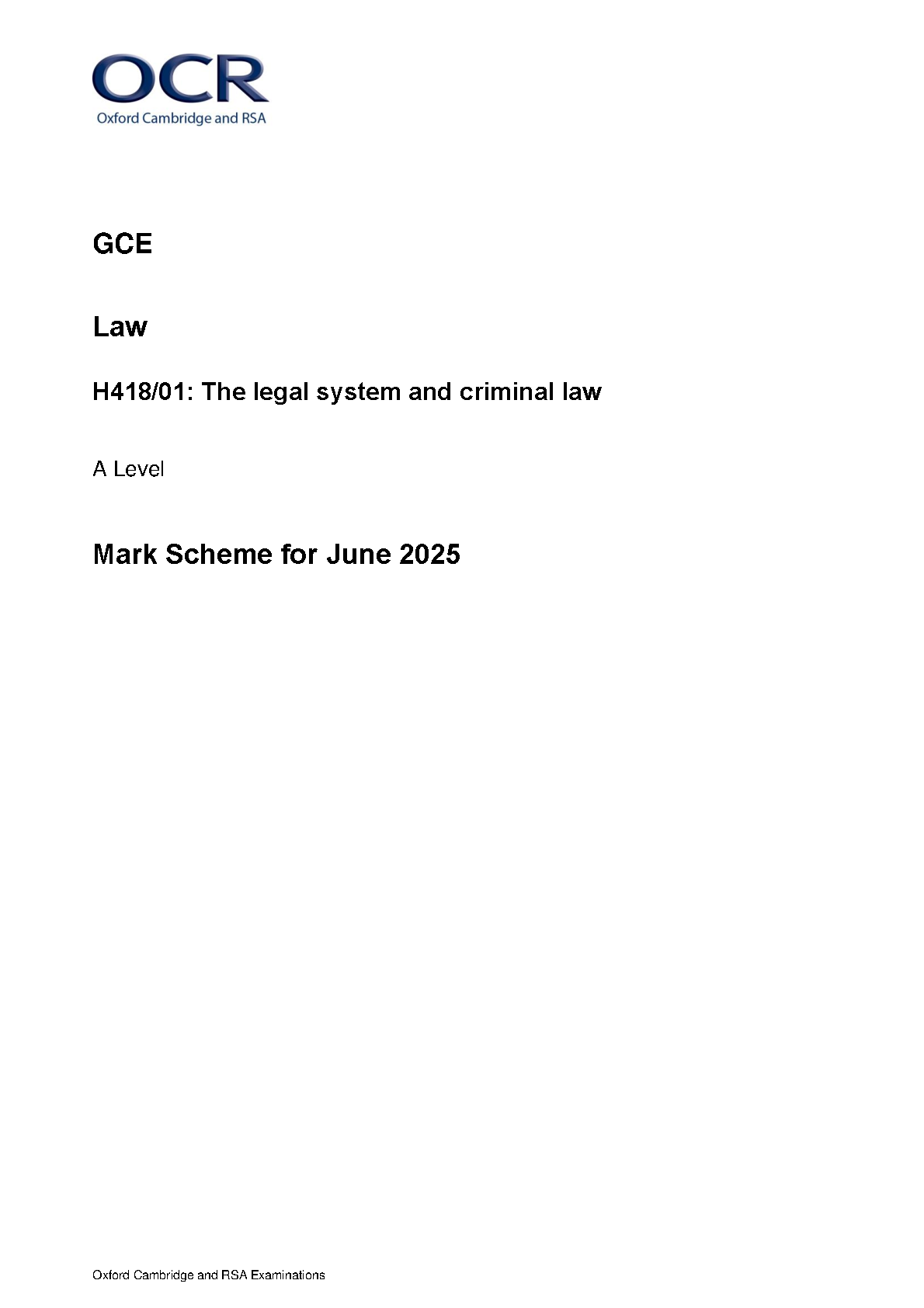 OCR A Level Law Paper 1 2025 Mark Scheme Download IMG-1
