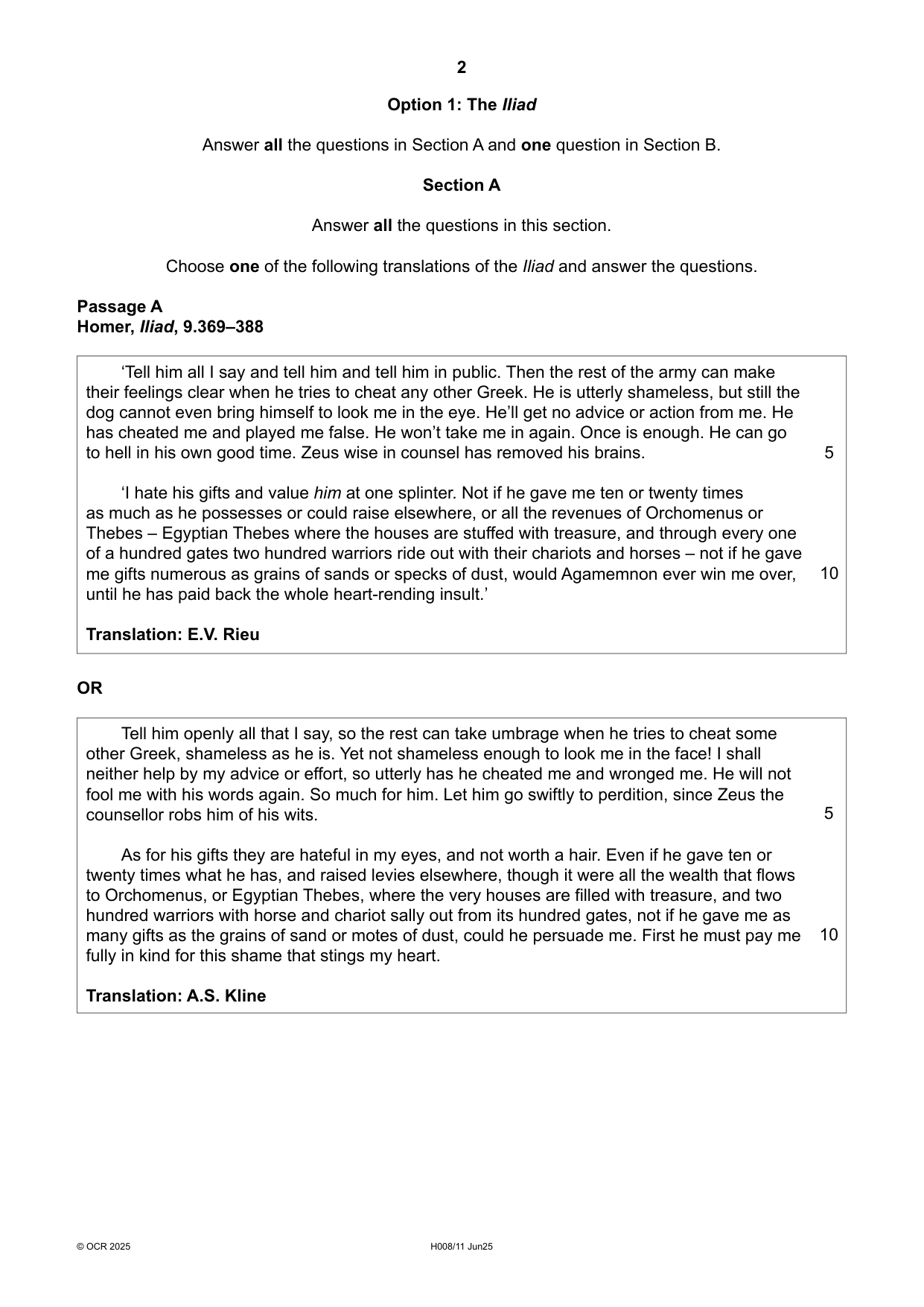 OCR AS Classical Civilisation Paper 11 Question Paper