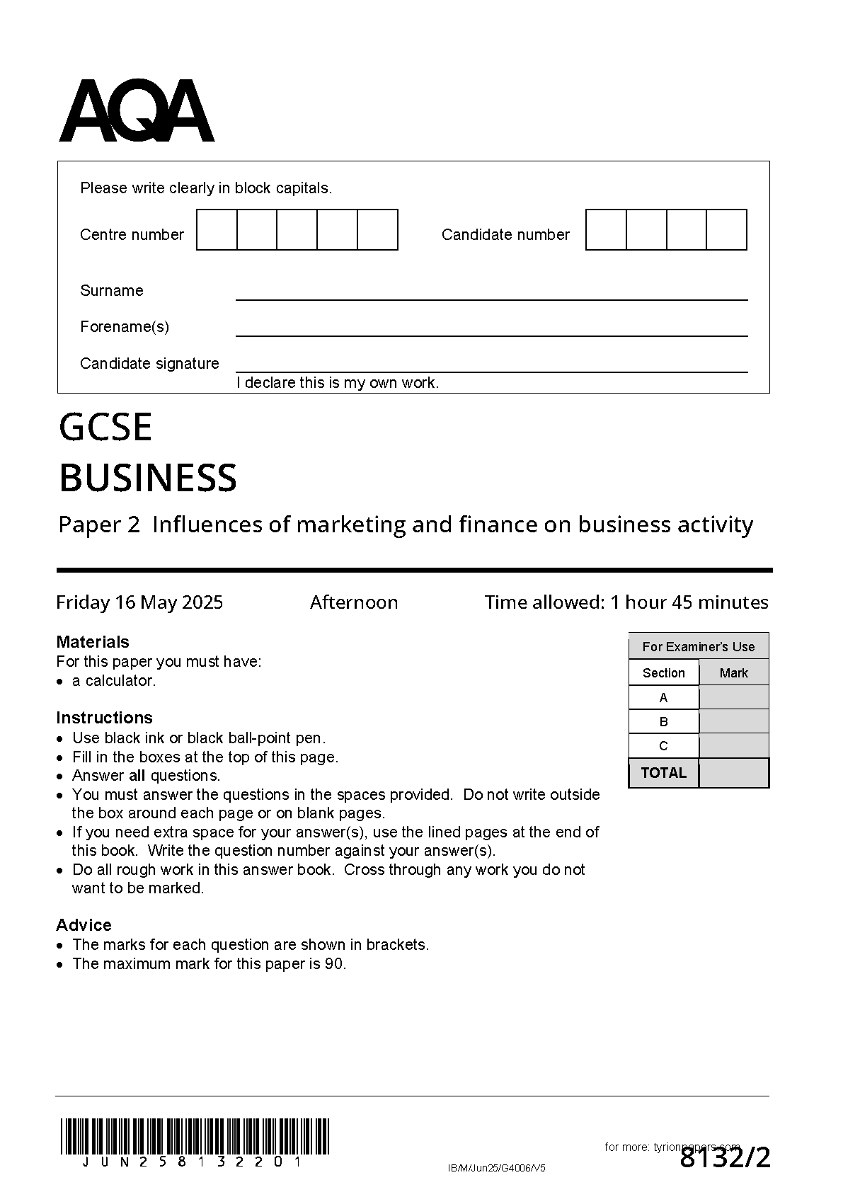 AQA GCSE Business Paper 2 2025 QP PDF IMG-1