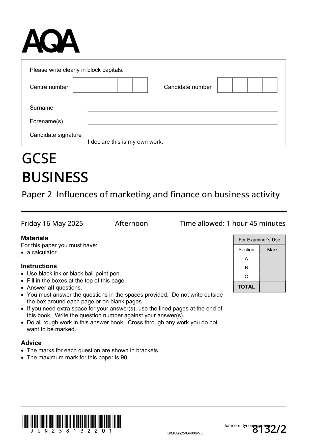 AQA GCSE Business Paper 2 2025 QP PDF