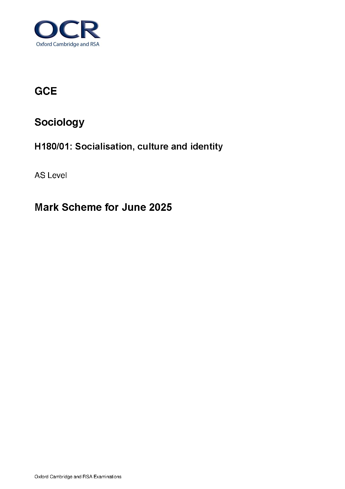 OCR AS Sociology  Paper 1  2025 Mark Scheme PDF IMG-1