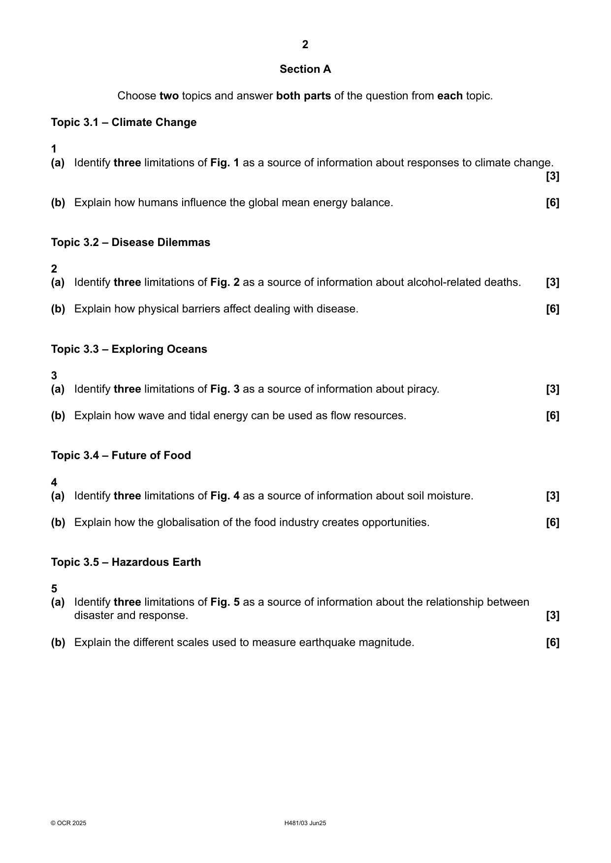 OCR A-Level Geography Paper 3 2025 Question Paper