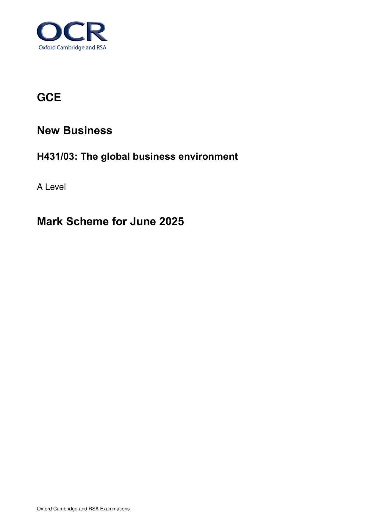 OCR A Level Business Paper 3 2025 Mark Scheme