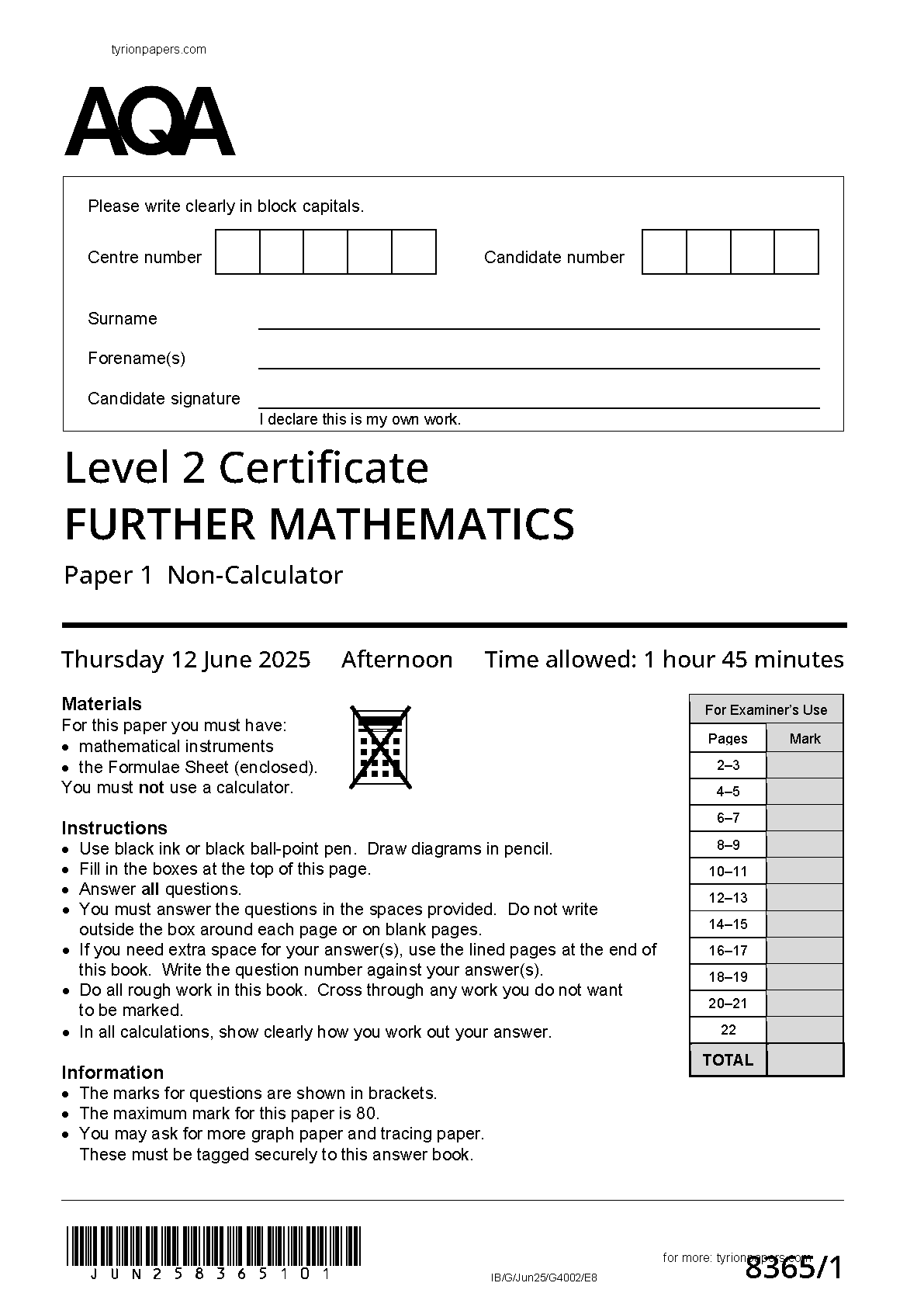 AQA GCSE Further Maths Paper  1 2025 Question Paper IMG-1