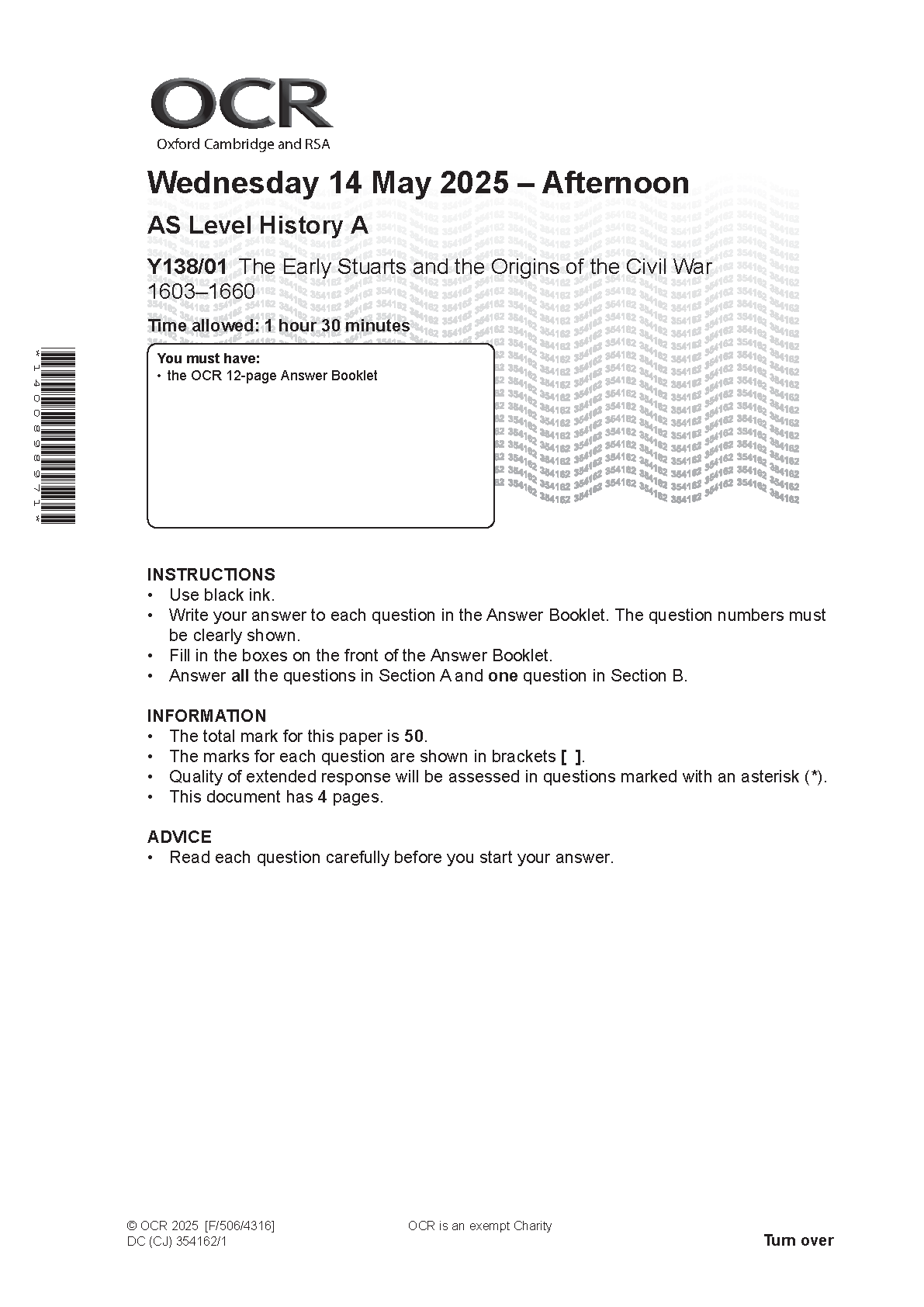 OCR AS Level History A Early Stuarts 2025 Question Paper