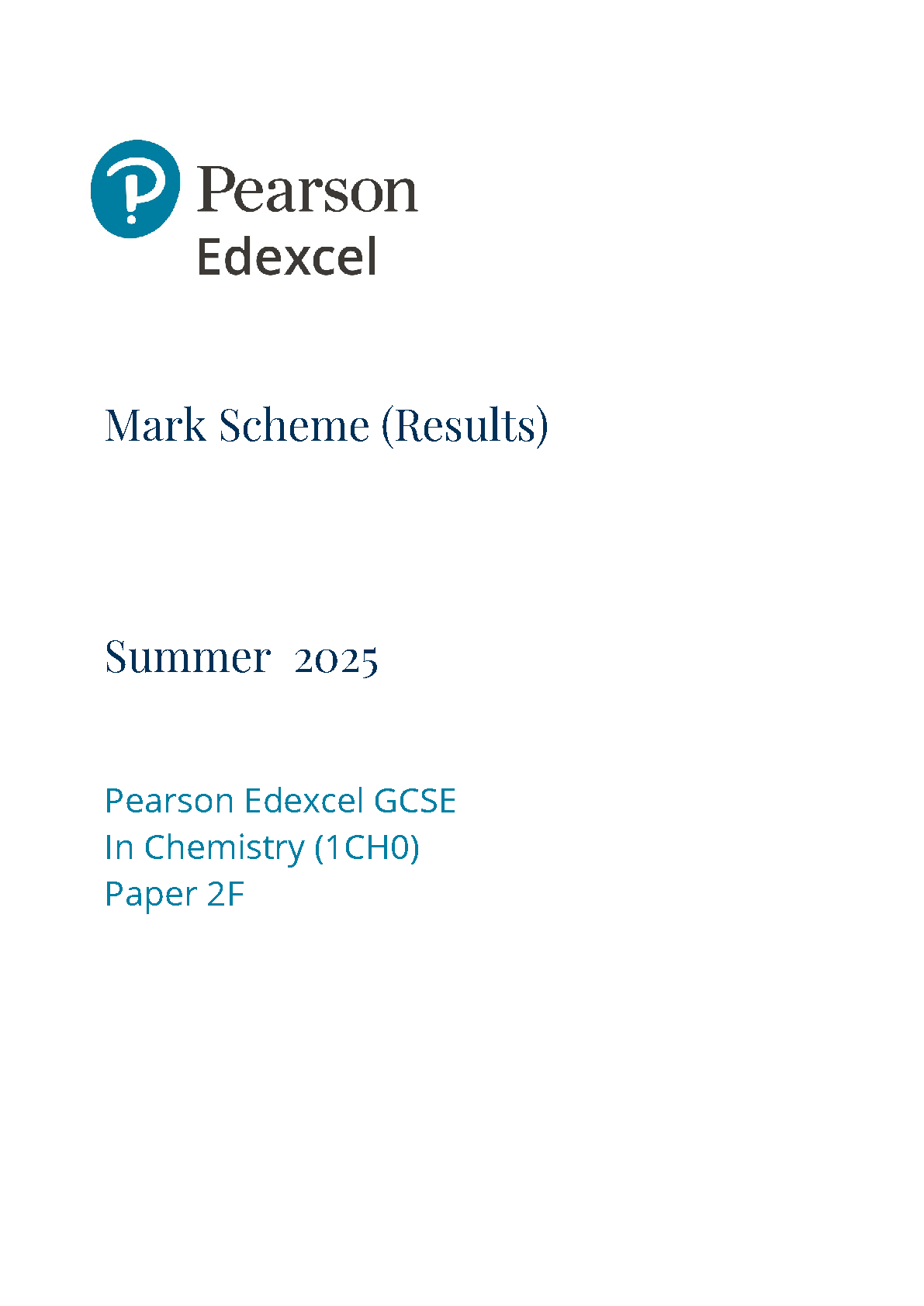 Pearson Edexcel GCSE Chemistry Paper 2F 2025 Mark Scheme IMG-1