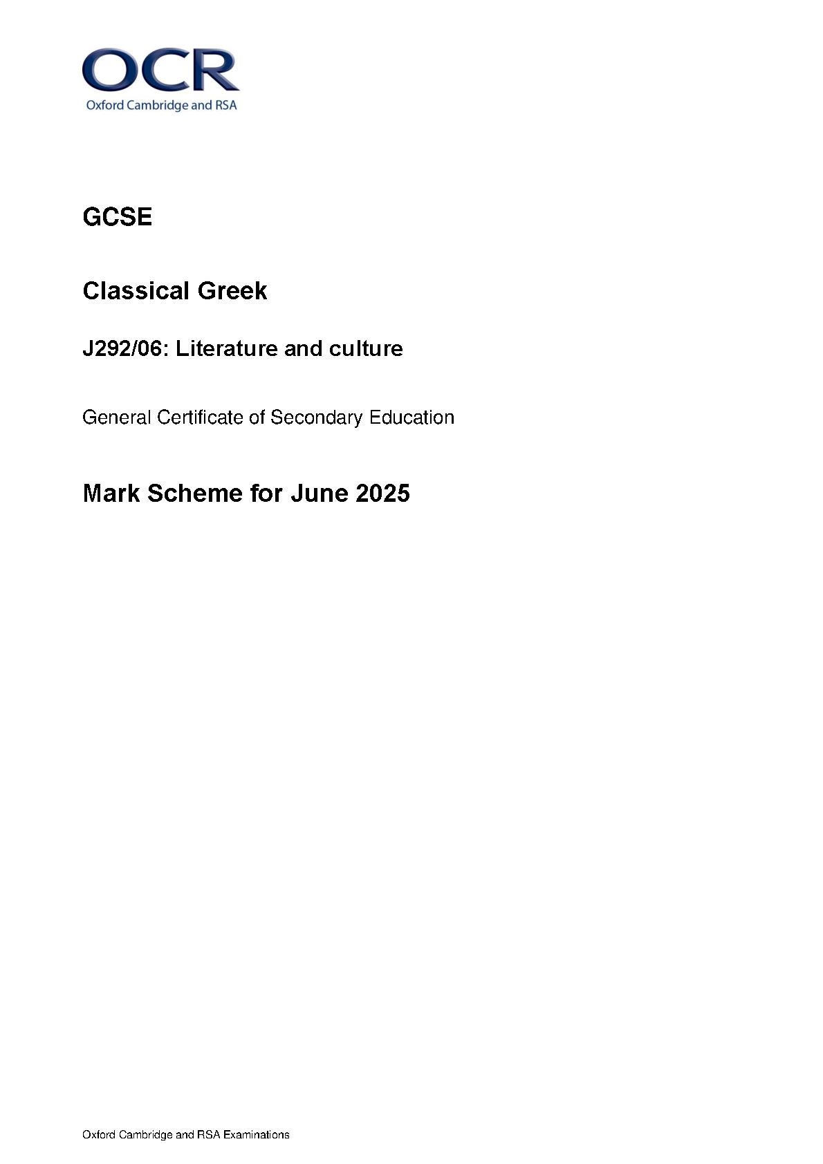 OCR GCSE Classical Greek Paper 6 2025 Mark Scheme IMG-1