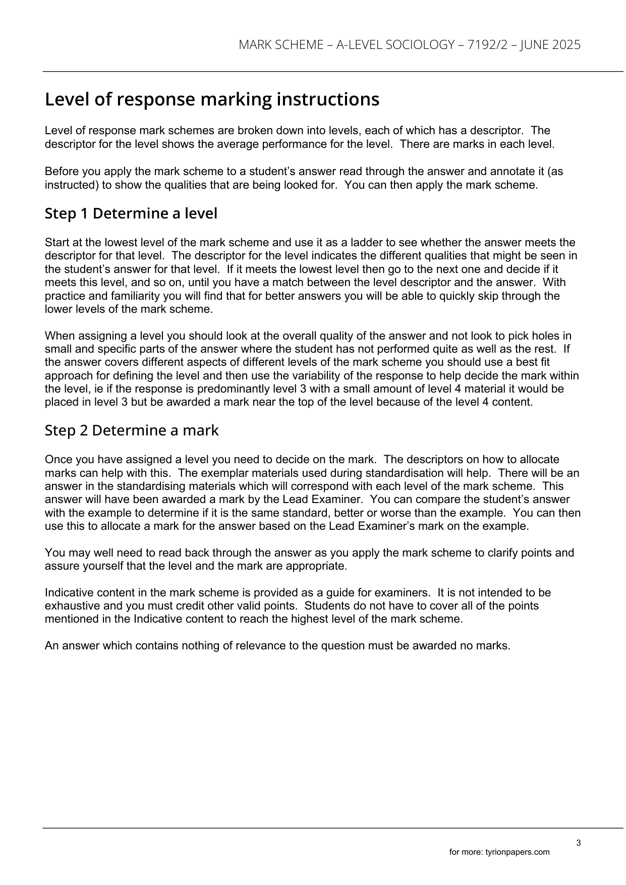 AQA A Level Sociology Paper 2 2025 Mark Scheme IMG-3