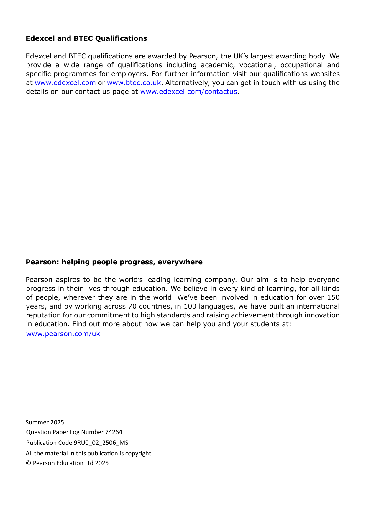 Pearson Edexcel A Level Russian Paper 2 2025 Mark Scheme