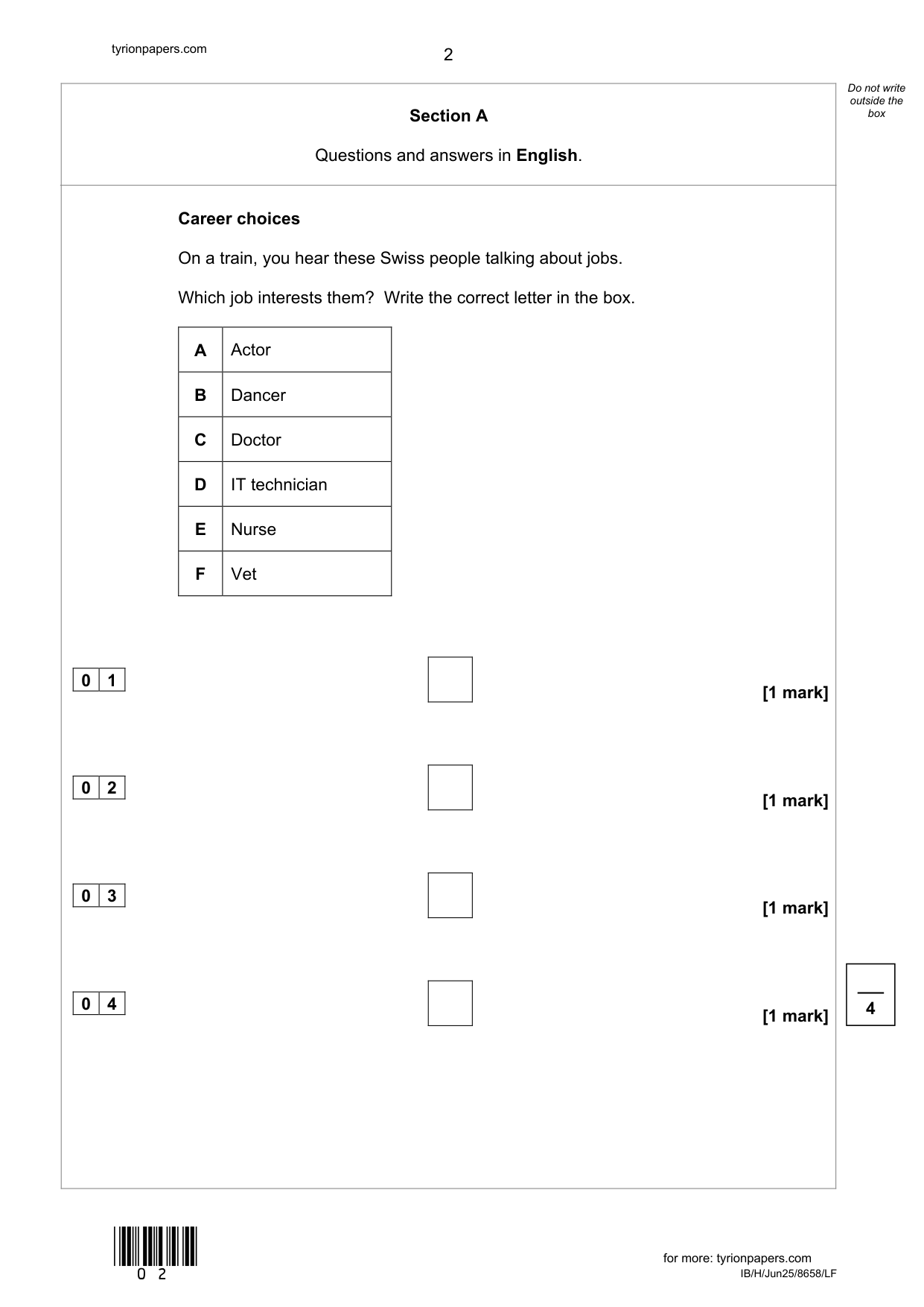 AQA GCSE French LF 2025 Listening Paper PDF