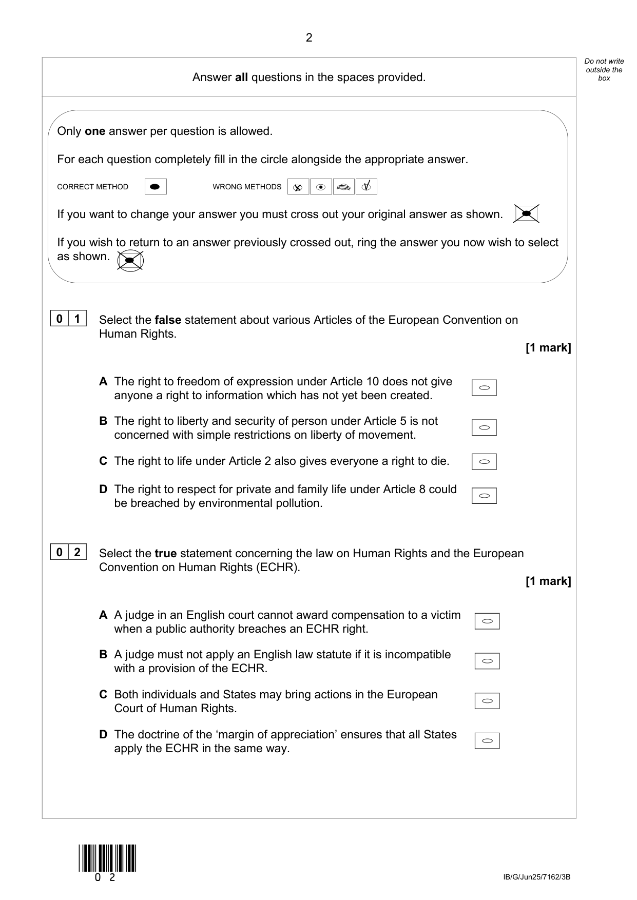 AQA A Level Law Paper 3B  2025 QP PDF