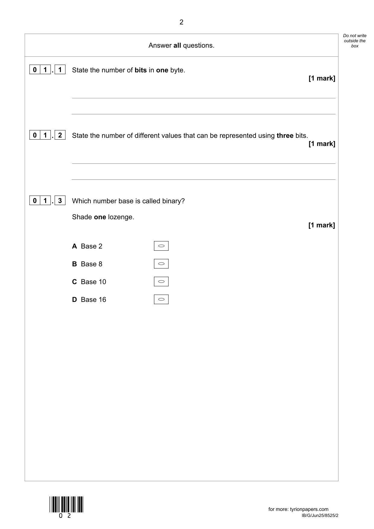 AQA GCSE Computer Science Paper 2 2025 QP PDF