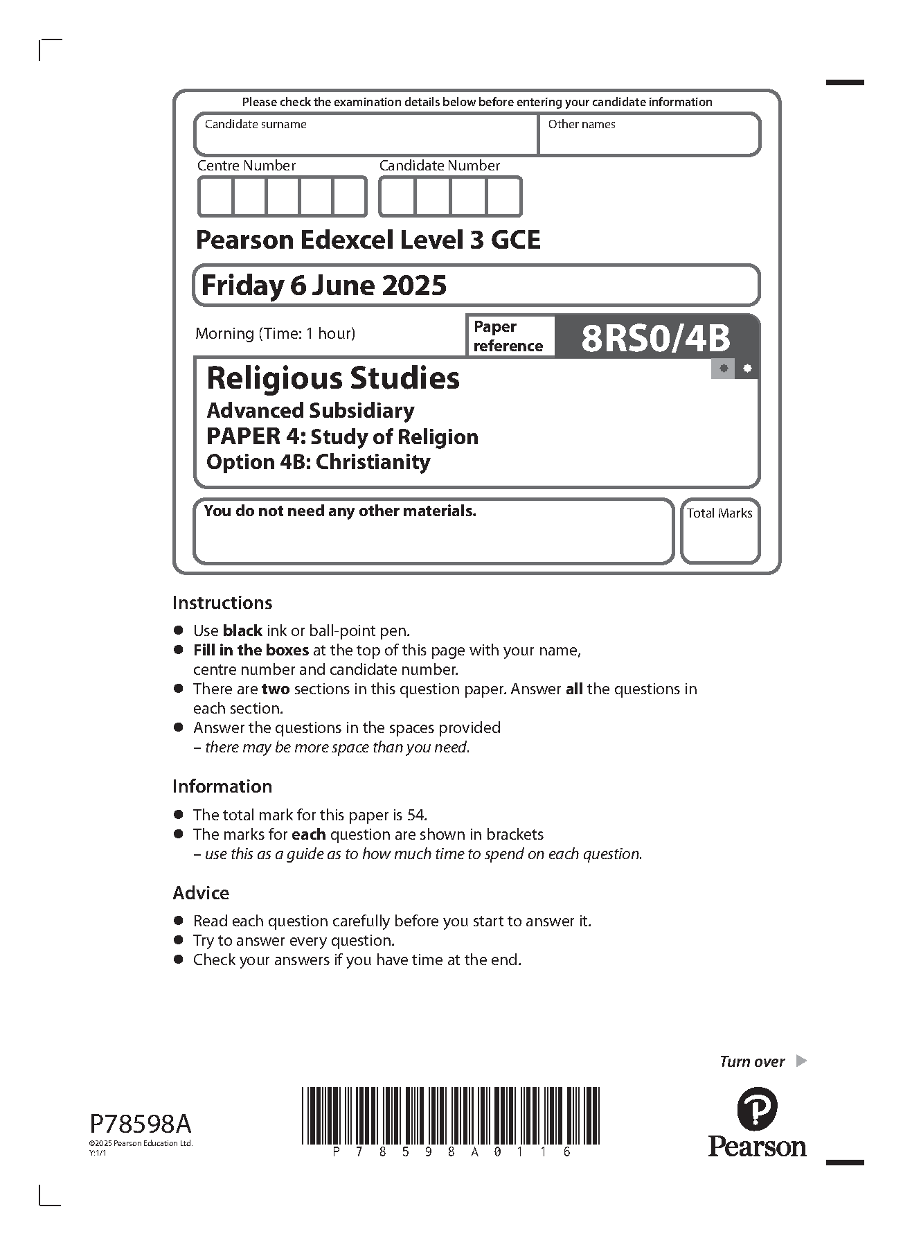 Pearson Edexcel AS Religious Studies Paper 4B 2025 QP IMG-1