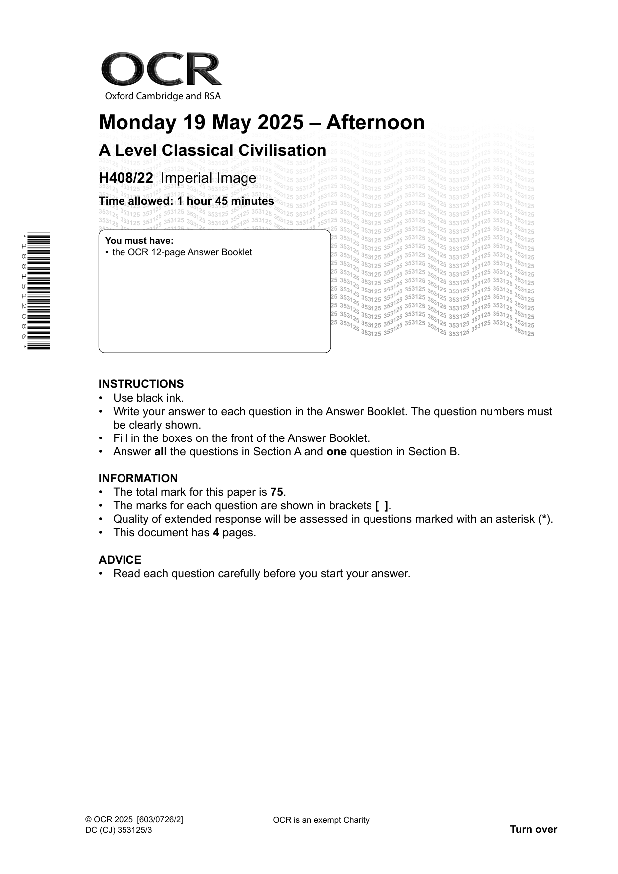 OCR A Level Classical Civilisation Paper 22 QP