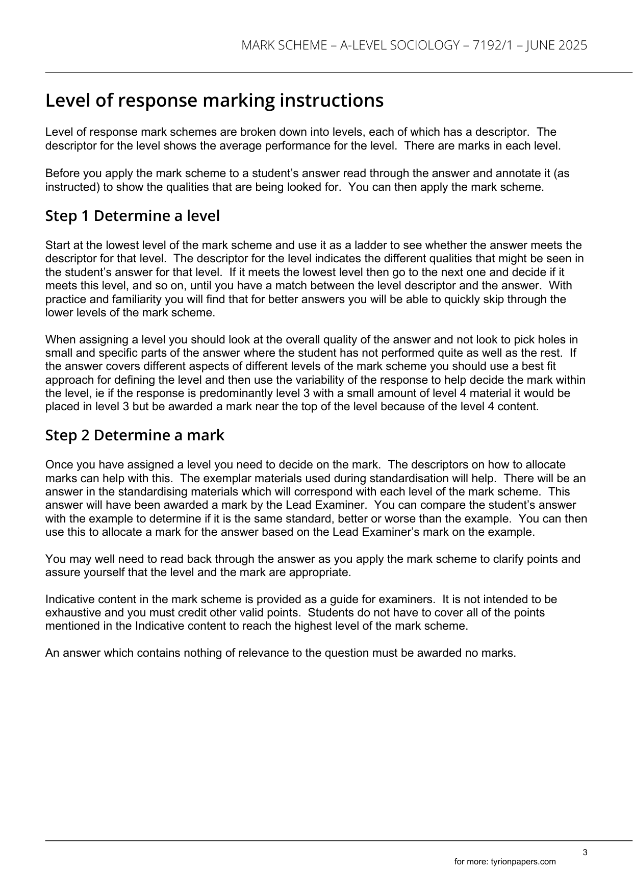 AQA A Level Sociology Paper 1 2025 Mark Scheme IMG-3