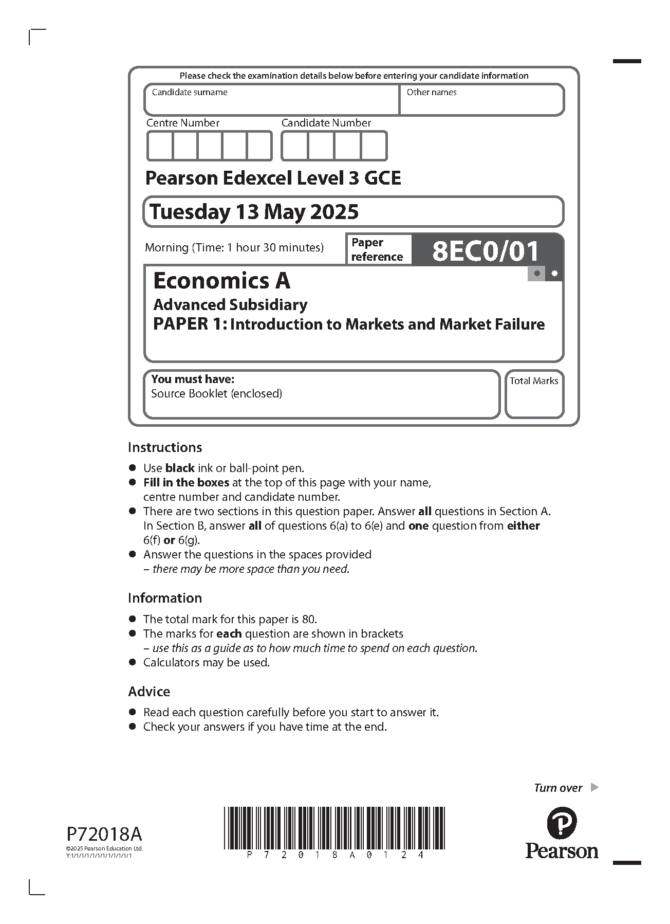 Pearson Edexcel AS Economics A Paper 1 2025 Question Paper IMG-1