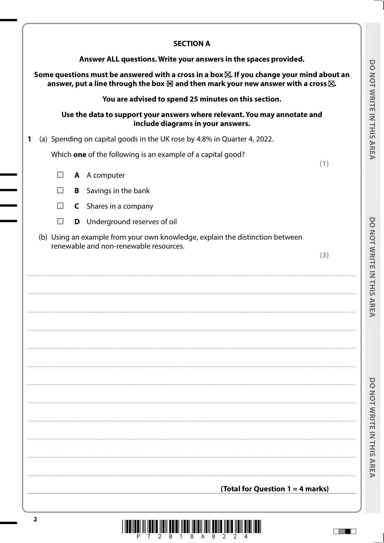Pearson Edexcel AS Economics A Paper 1 2025 Question Paper