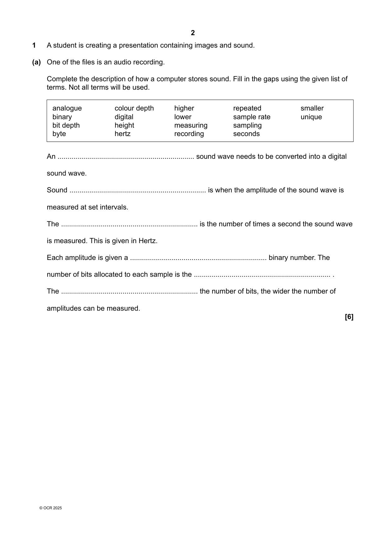 OCR GCSE Computer Science Paper 1 2025 Question Paper