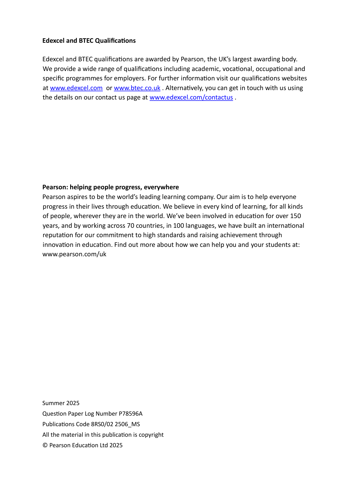 Pearson Edexcel AS Religious Studies Paper 2 2025 Ms