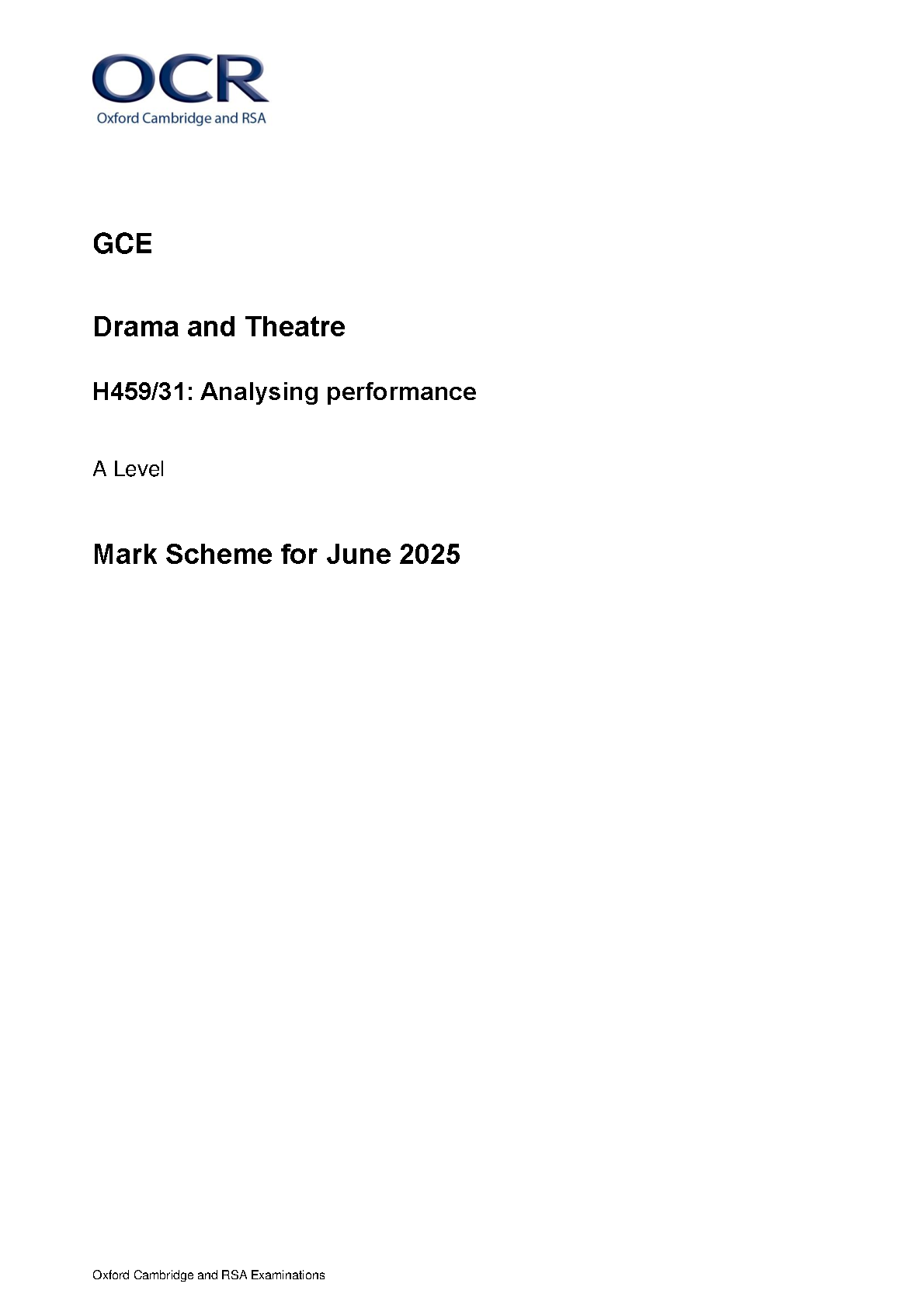 OCR A Level Drama and Theatre Paper 31 Mark Scheme IMG-1