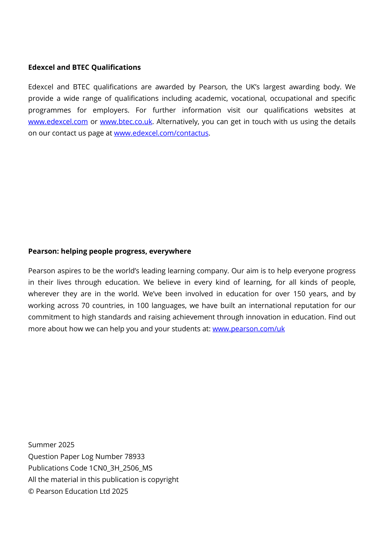 Pearson Edexcel GCSE Chinese Paper 3F 2025 Mark Scheme