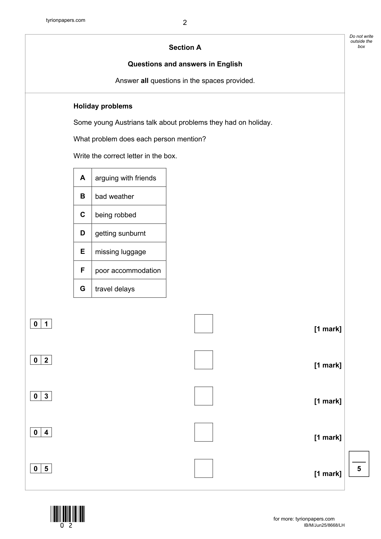 AQA GCSE German Paper 1H 2025 Listening Paper