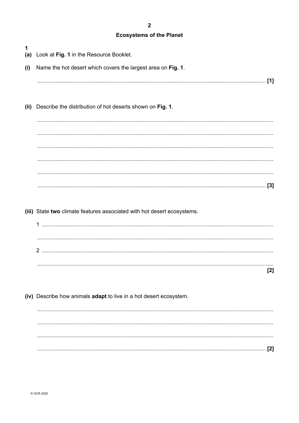 OCR GCSE Geography A Paper 2 2025 Question Paper PDF