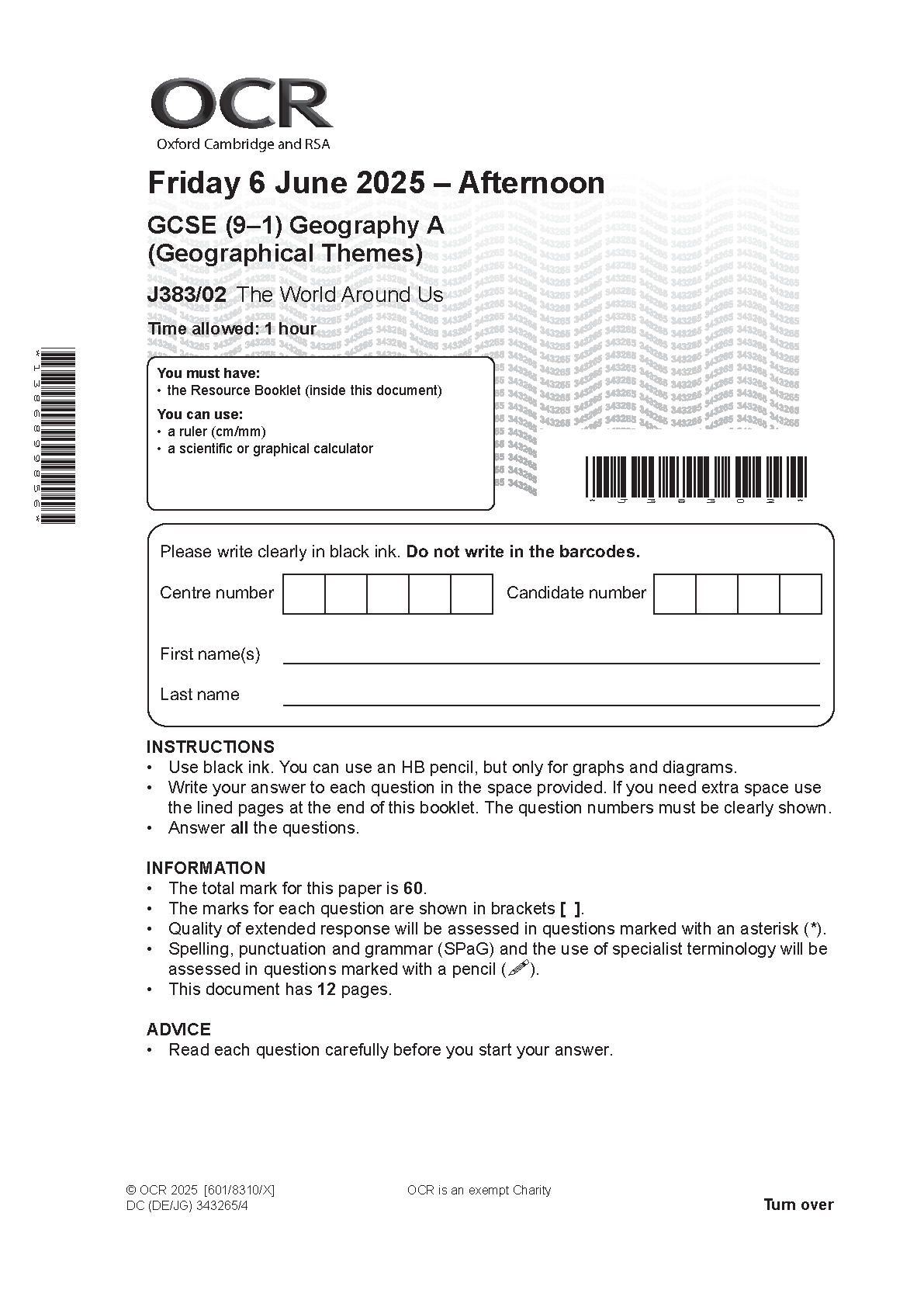OCR GCSE Geography A Paper 2 2025 Question Paper PDF