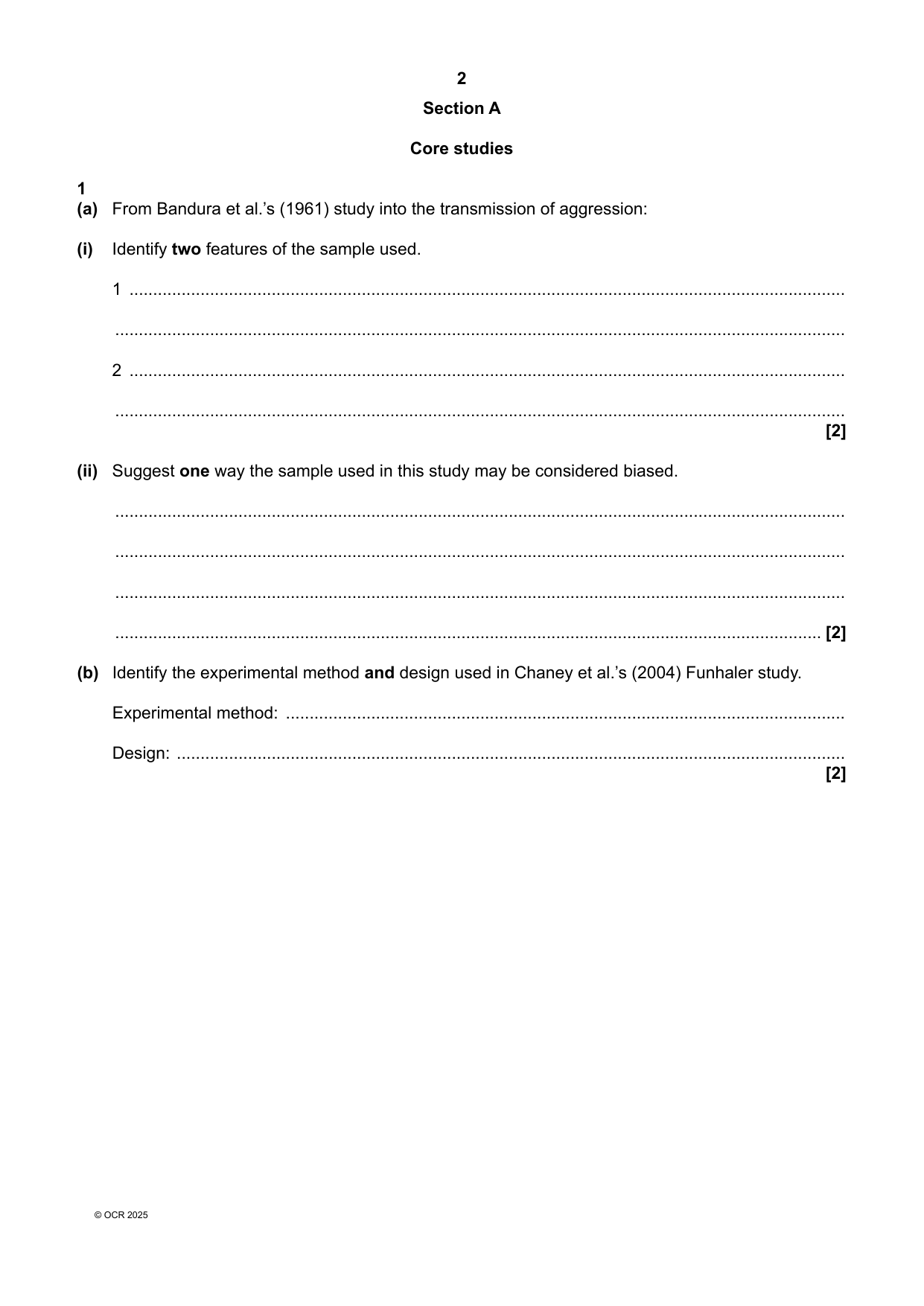 OCR AS Psychology Paper 2  2025 Question Paper