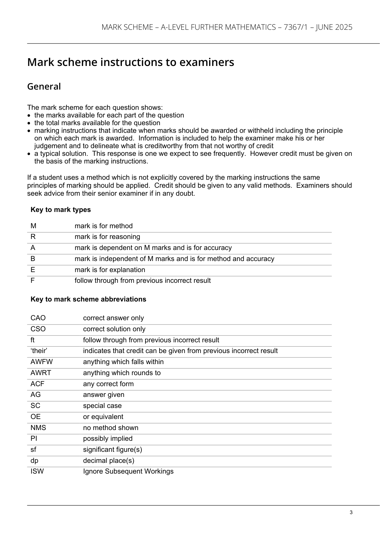 AQA A Level Further Mathematics Paper 1 2025 Mark Scheme PDF IMG-3