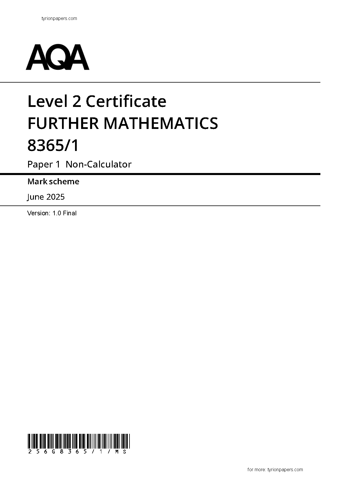 AQA GCSE Further Maths Paper 1 2025 Mark Scheme IMG-1