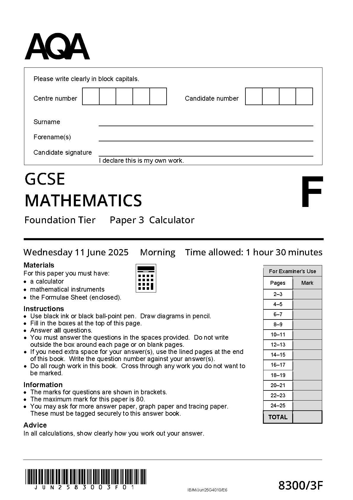 AQA GCSE Maths Paper 3 2025 Question Paper IMG-1