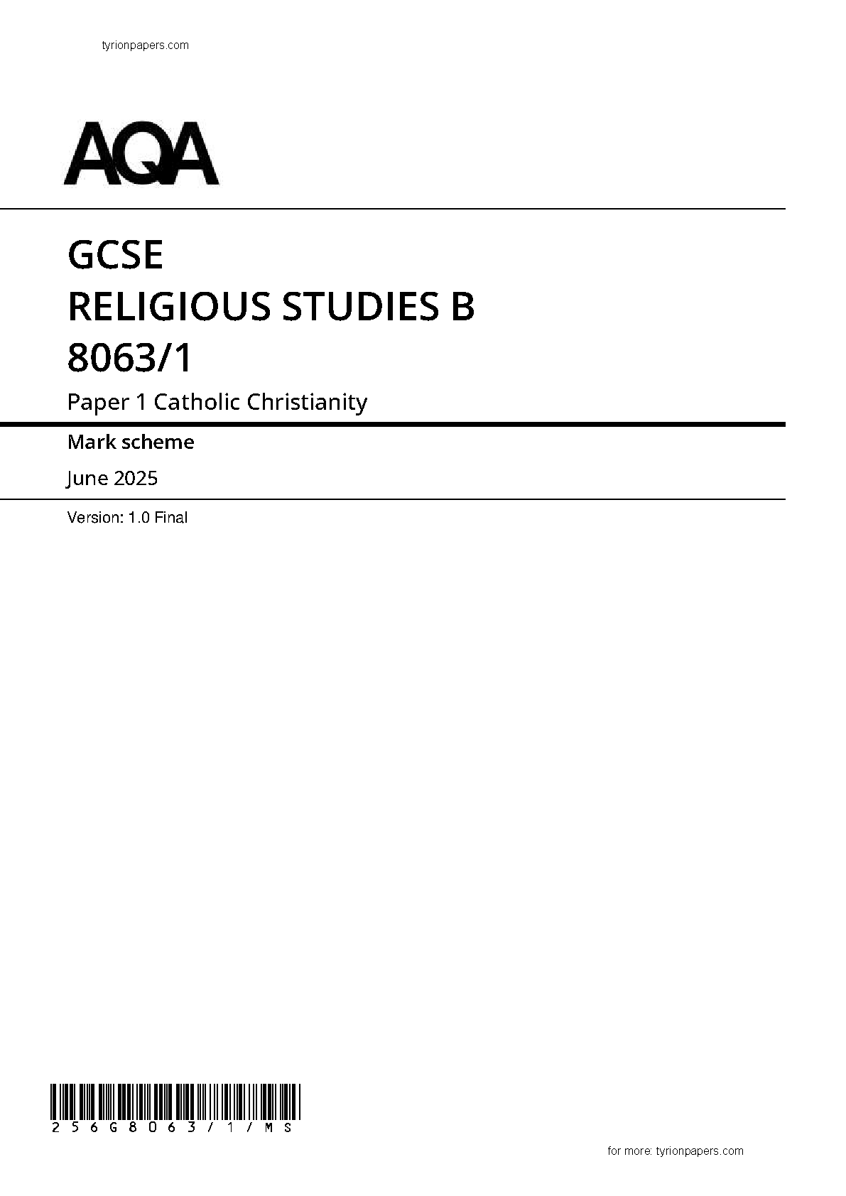 AQA GCSE Religious Studies B Paper 1 2025 Mark Scheme IMG-1